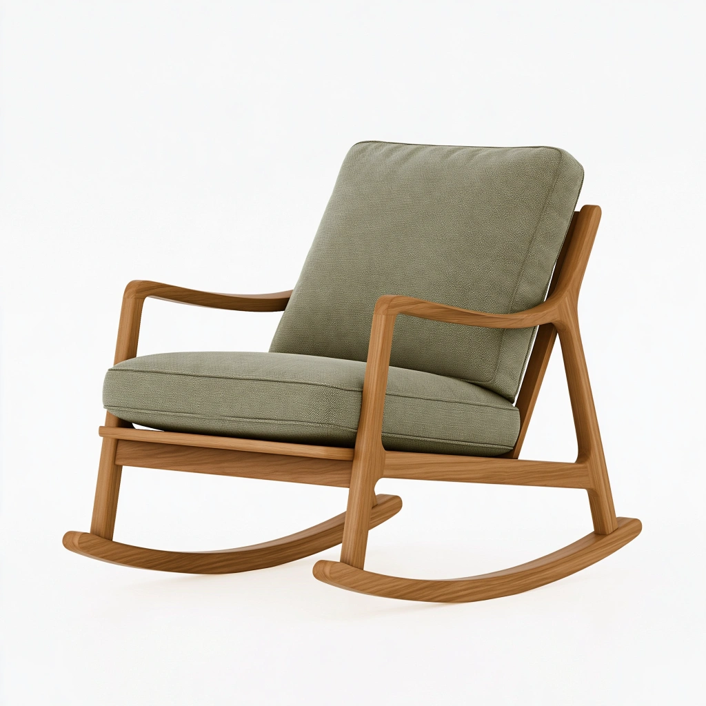 Schaukelstuhl 70 x 90 x 95 cm Holz und Textil Olivgrün Wohnzimmer Skandinavischer Stil