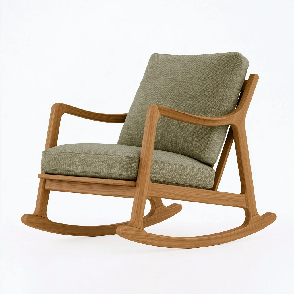 Schaukelstuhl 70 x 90 x 95 cm mit Holzgestell und Stoffpolsterung in Natur Grün