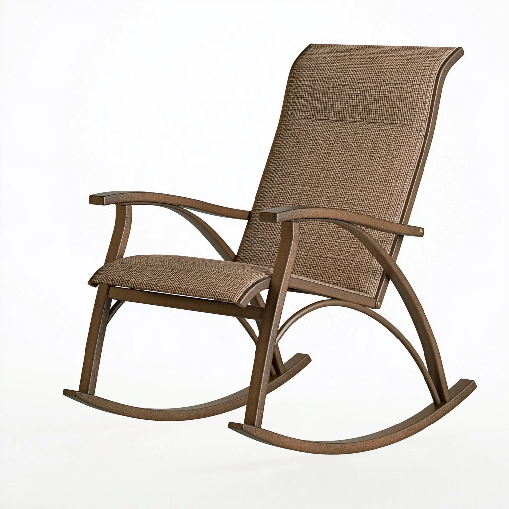Schaukelstuhl 70 x 100 x 110 cm aus Stahl und Textilgewebe Braun mit hoher Rückenlehne
