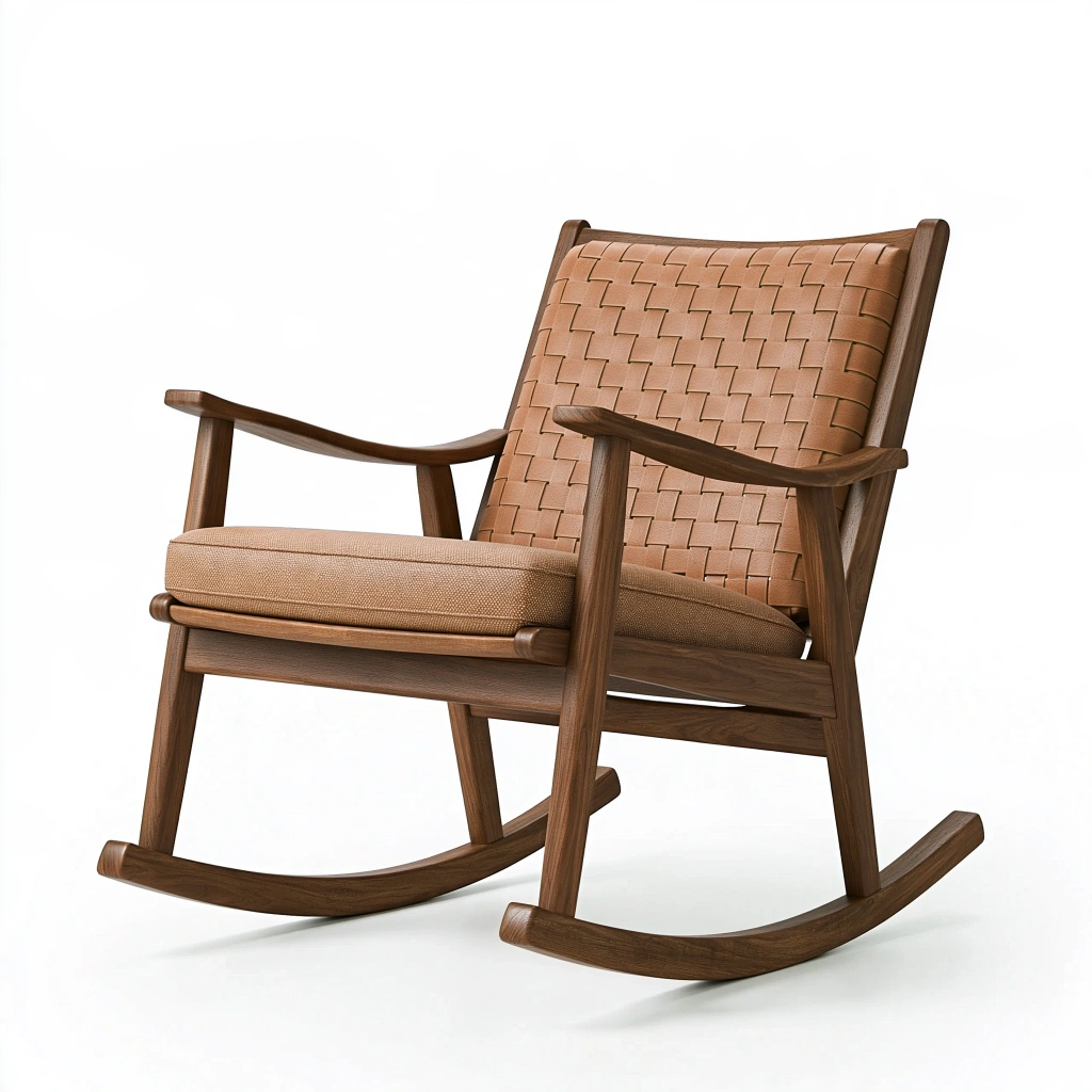 Schaukelstuhl 68 x 90 x 95 cm aus Holz in Braun mit geflochtener Rückenlehne