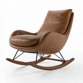 Schaukelsessel 100 x 75 x 105 cm braunes Leder mit Holzgestell moderner Relaxsessel