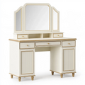 Schminktisch mit Spiegel 120 x 45 x 155 cm aus Holzwerkstoff Elfenbein Gold klassischer Stil mit Schubladen