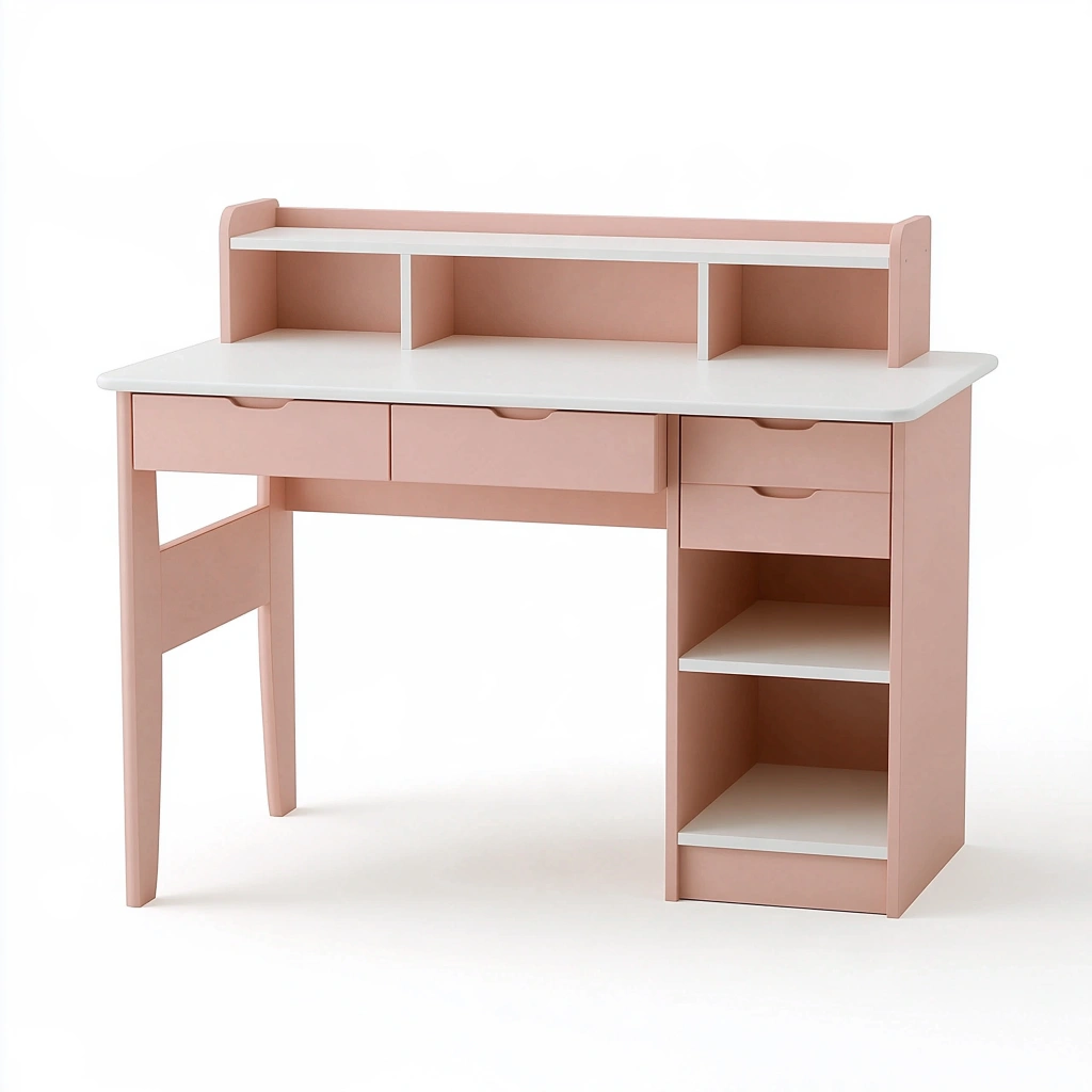 Schreibtisch 120 x 60 x 110 cm aus Holzwerkstoff Rosa Weiß mit Schubladen und Aufsatz