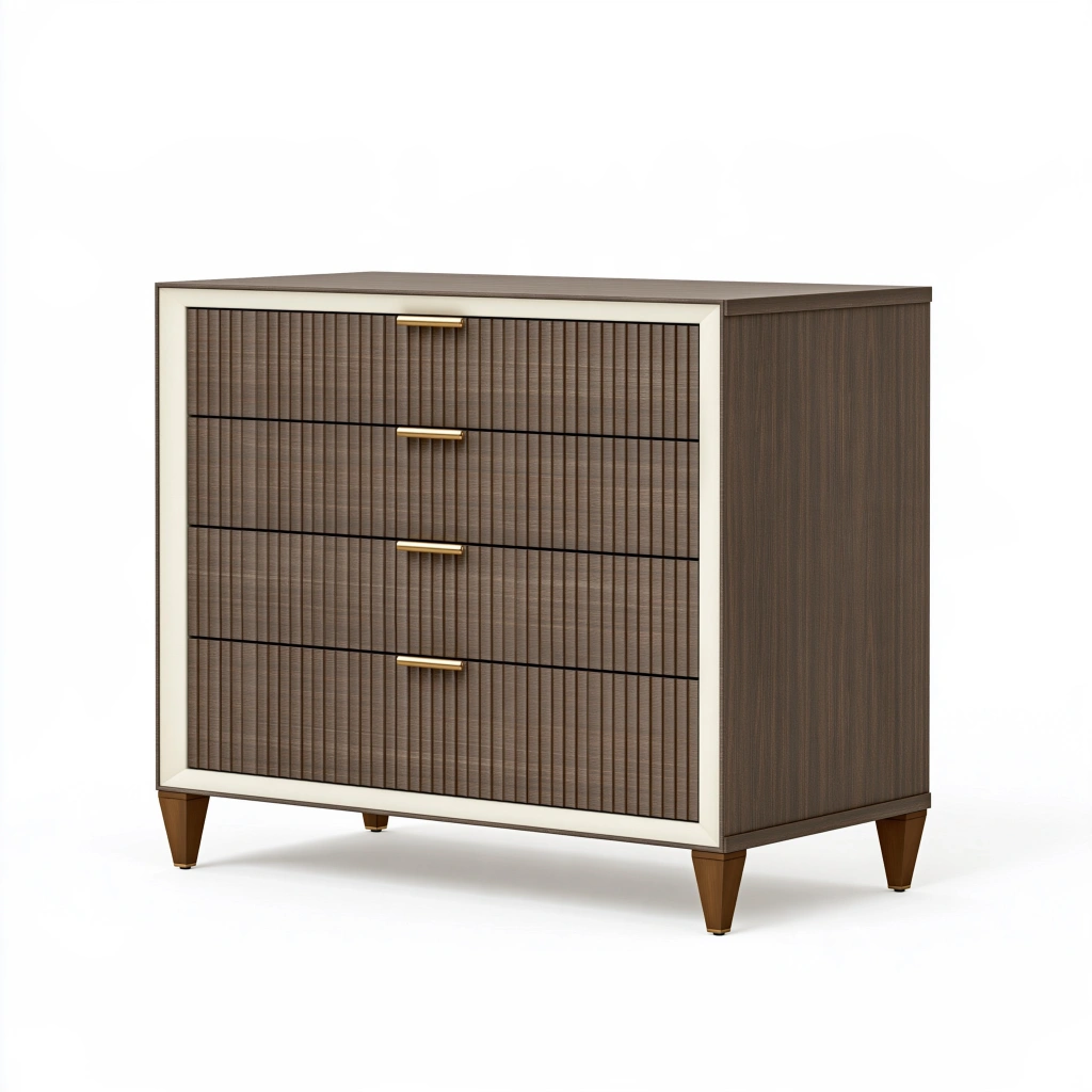 Kommode 100 x 45 x 105 cm in Dunkelbraun mit vier Schubladen und geriffelter Front