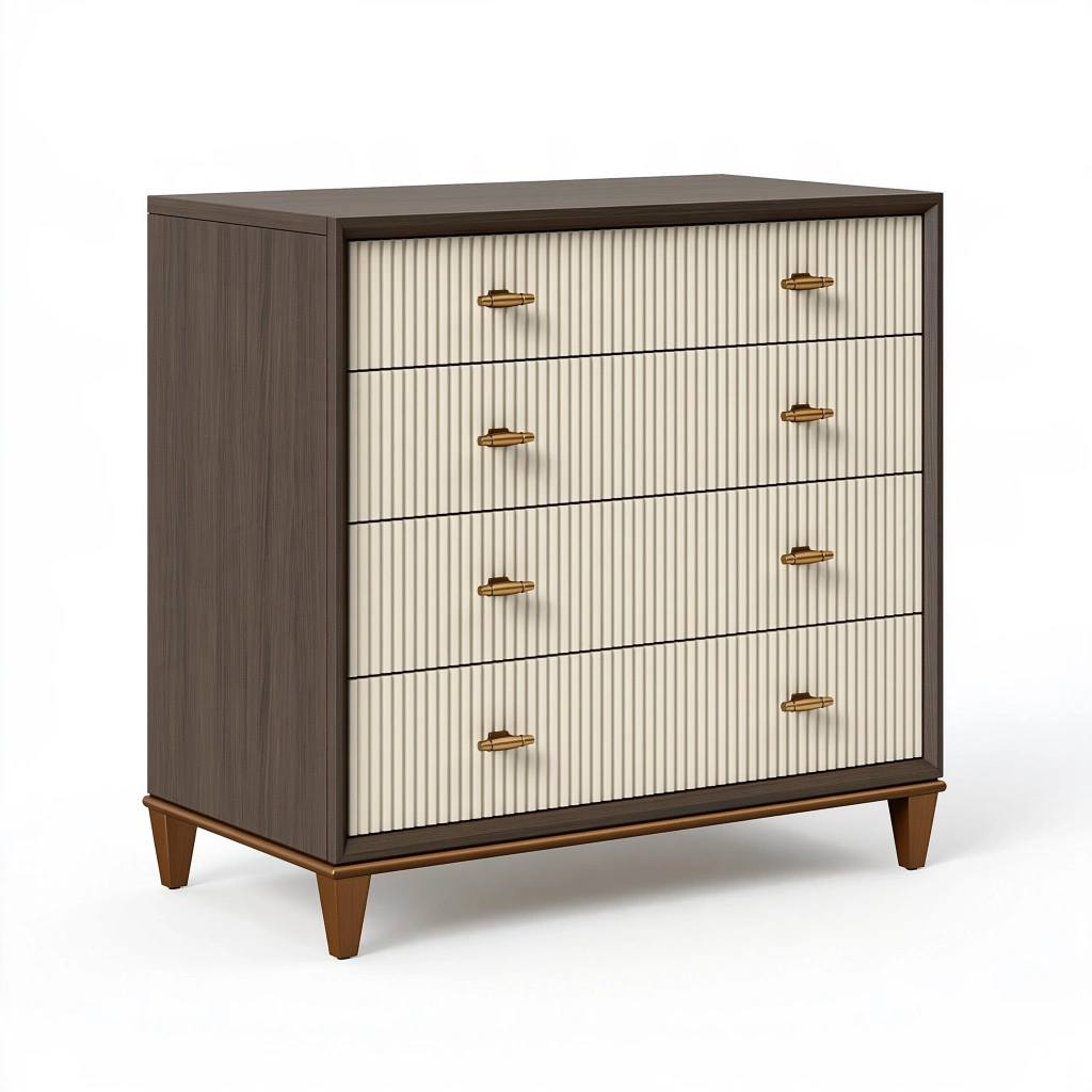 Kommode 100 x 45 x 100 cm aus Holzwerkstoff dunkelbraun creme mit 4 Schubladen im modernen Stil