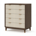 Kommode 90 x 45 x 120 cm Holzwerkstoff dunkelbraun cremefarben mit 5 Schubladen im Retro-Stil