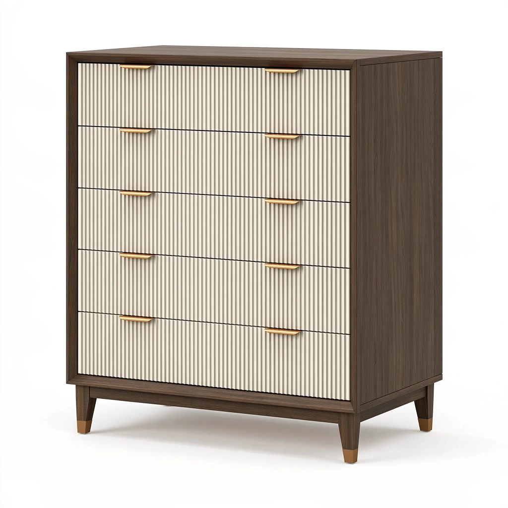 Kommode 90 x 45 x 120 cm Holzwerkstoff dunkelbraun cremefarben mit 5 Schubladen im Retro-Stil