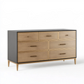 Kommode 140 x 40 x 85 cm in Grau und Naturholzoptik mit 7 Schubladen und Metallakzenten