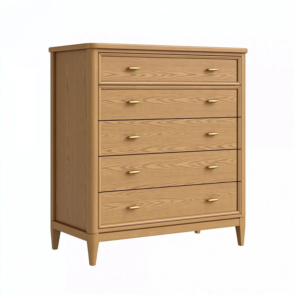 Kommode 90 x 45 x 120 cm in Eiche Holzwerkstoff mit 5 Schubladen im klassischen Stil