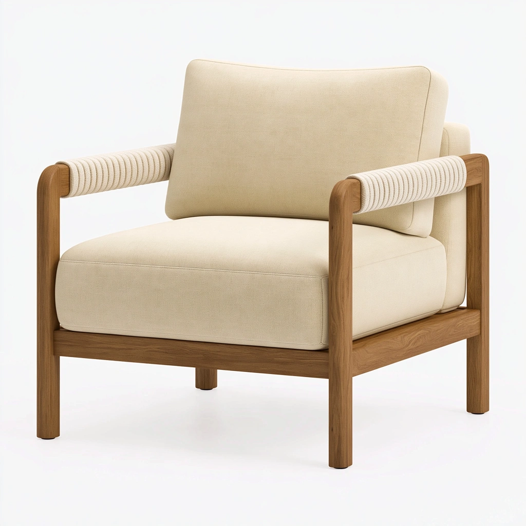 Sessel 75 x 80 x 78 cm Holz und Textil in Beige - moderner Loungesessel