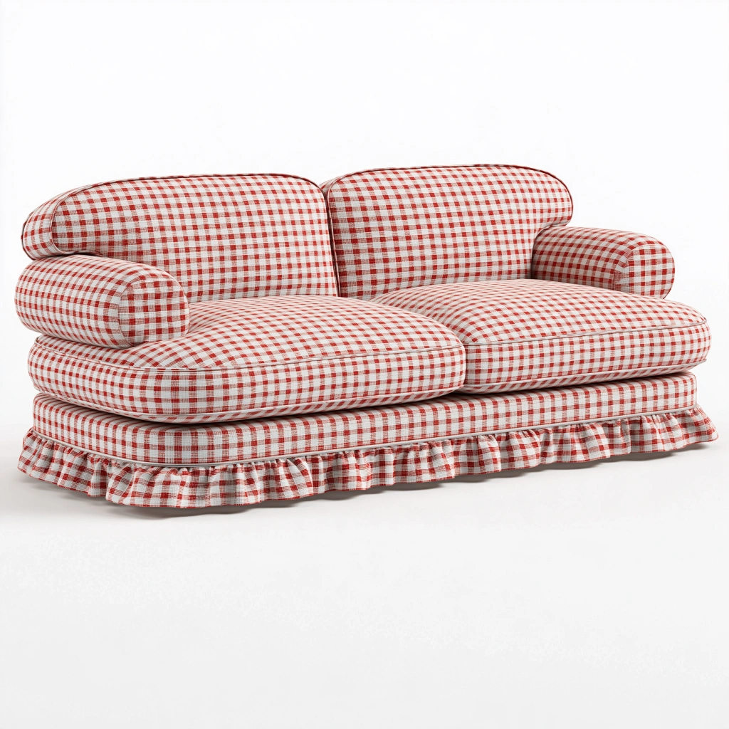 2-Sitzer Sofa 180 x 90 x 85 cm Textil Rot Weiß kariert Landhausstil
