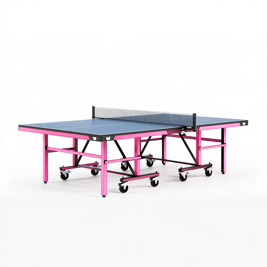 Tischtennisplatte 274 x 152.5 x 76 cm Blau Rosa mit klappbarem Stahlgestell und Rollen