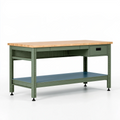 Werkbank 160 x 60 x 90 cm aus Stahl und Bambus Grün mit Schublade und Ablageboden